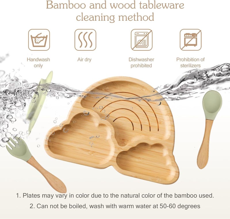 let's make Bamboo Suction Plates Bowls Set for Baby Toddler Divided Platter Food bowl with Silicone Fork & Spoon All-Natural Baby Feeding Set for Baby-Led Weaning, Non-Slip Design - Image 5